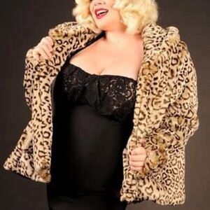 Laura Byrnes Pinup Couture faux leopard fur swing coat